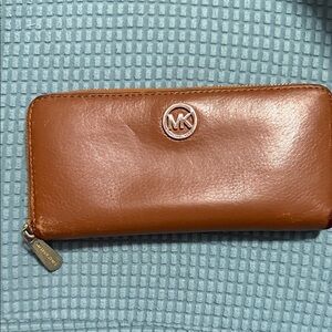 Michael Kors Cognac Brown Leather Zip Around Wallet